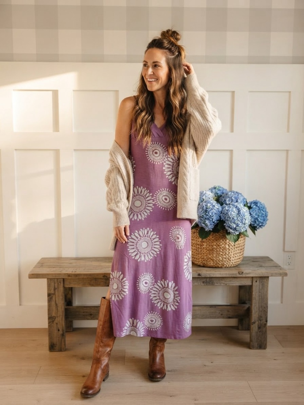 Roxy Lavender Floral Midi Dress with Spaghetti Straps XL